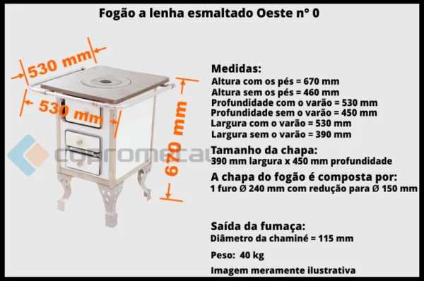 FOGÃO A LENHA N° 0 OESTE BRANCO E PRETO - Image 3