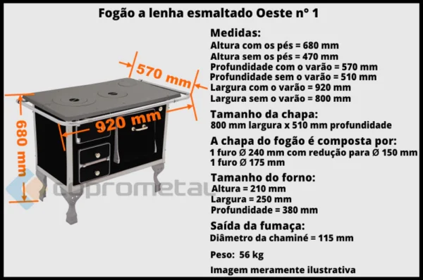 Fogão a lenha inox Oeste n° 1 com saída da fumaça no lado esquerdo - Image 3
