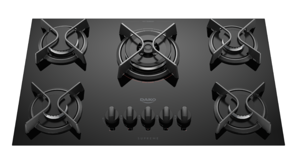 Cooktop 5 Bocas Preto com Mesa de Vidro e Tripla Chama Dako Supreme Bivolt
