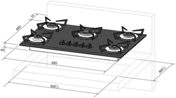 Cooktop a Gás Fischer 5 Bocas Tripla Chama Mesa Vidro Bivolt - Image 3