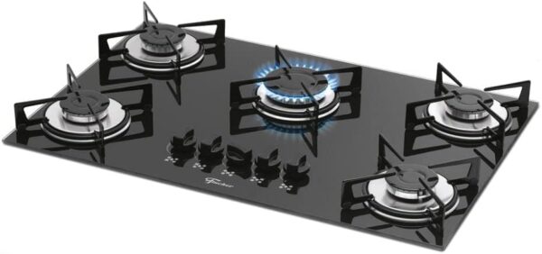 Cooktop a Gás Fischer 5 Bocas Tripla Chama Mesa Vidro Bivolt