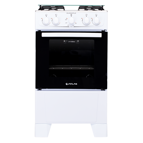 Fogão 4 Bocas Branco com Mesa Inox Atlas Coliseum Plus