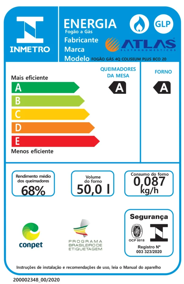 Fogão 4 Bocas Branco com Mesa Inox Atlas Coliseum Plus - Image 9