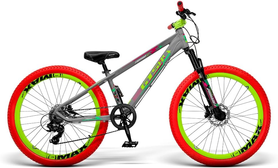 Bicicleta Freeride GTS Aro 26 Freio Hidráulico 7 Marchas - Verde/Vermelho - Image 5