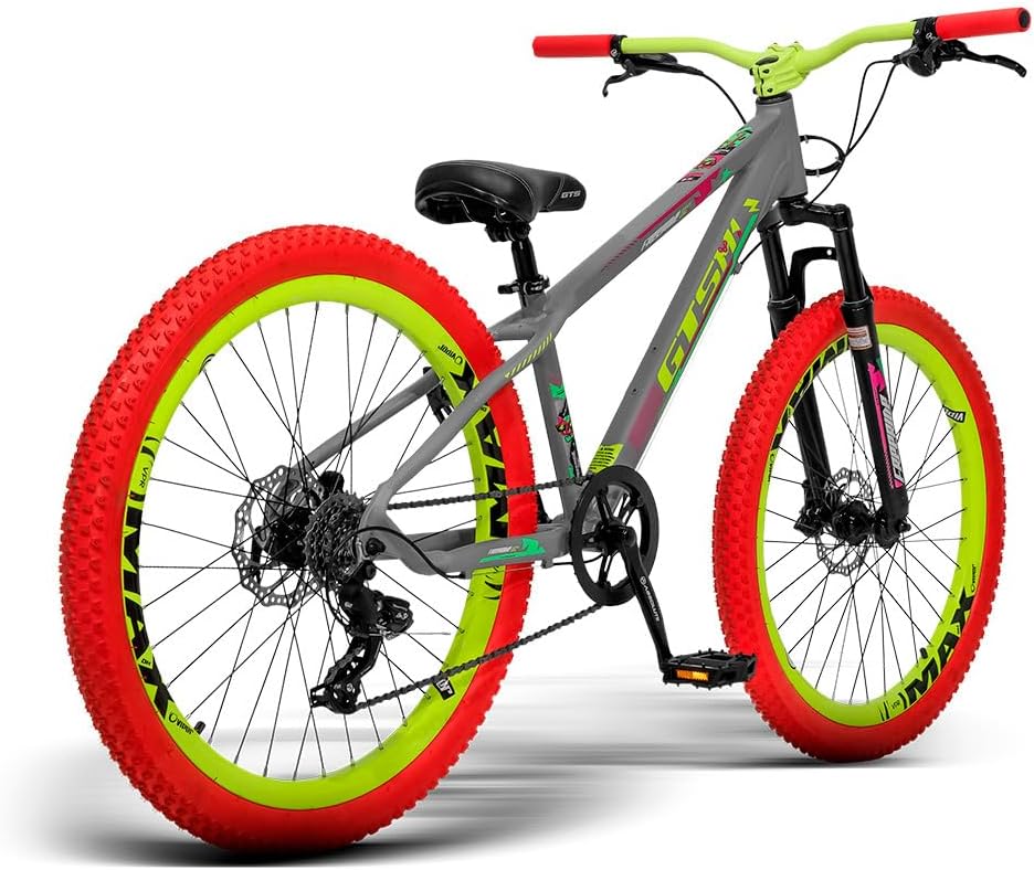Bicicleta Freeride GTS Aro 26 Freio Hidráulico 7 Marchas - Verde/Vermelho - Image 4