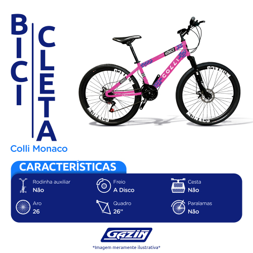 Bicicleta Colli Monaco Aro 26 Freio a Disco - Rosa - Image 2