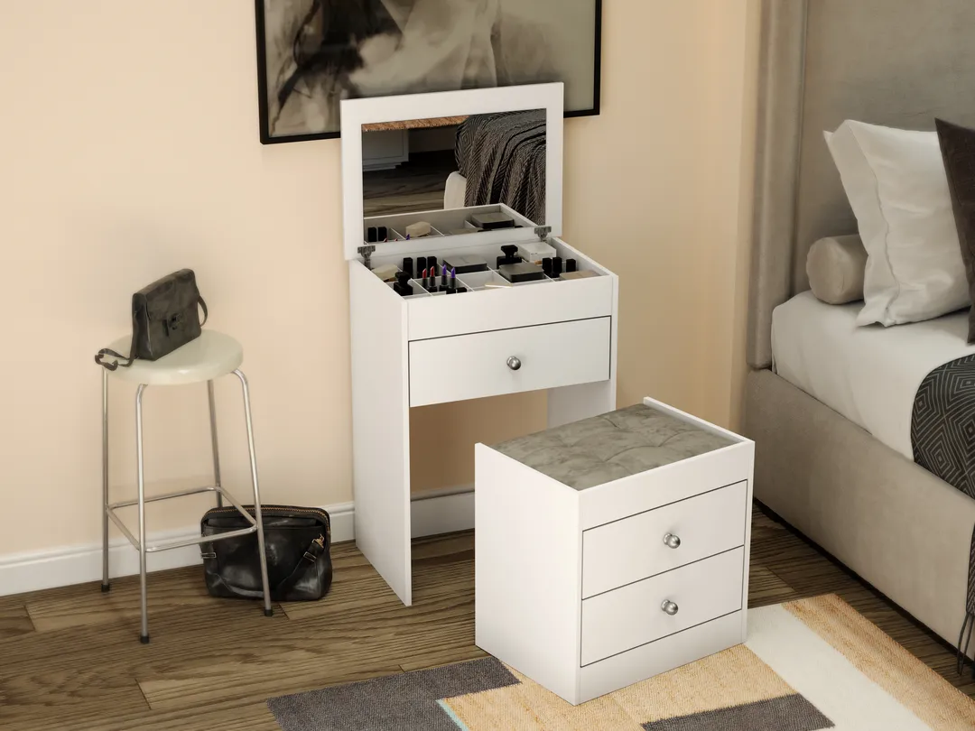 Conjunto Penteadeira E Banco C/ 3 Gavetas - Image 2