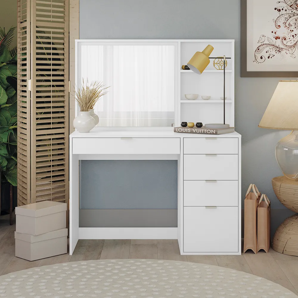 Penteadeira Kappesberg 5 Gavetas 2 Prateleiras Branco Brilho Carb - Image 2