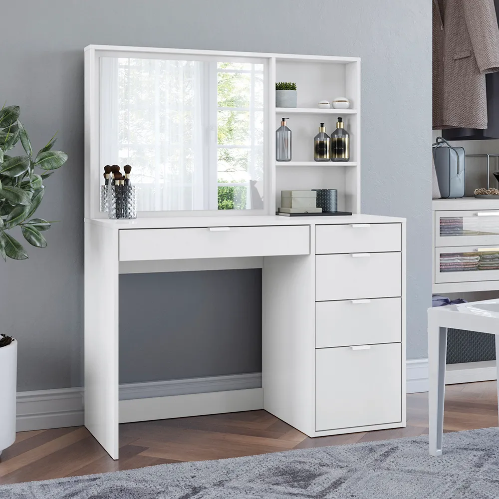 Penteadeira Kappesberg 5 Gavetas 2 Prateleiras Branco Brilho Carb